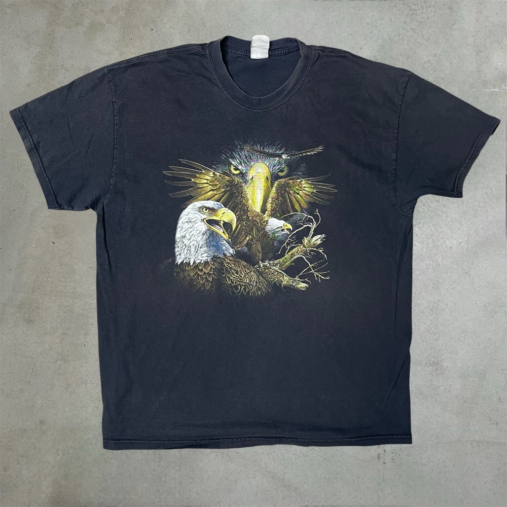 Vintage 90s Beefy-T Graphic Tee Men Large Black Triple Eagle Distressed